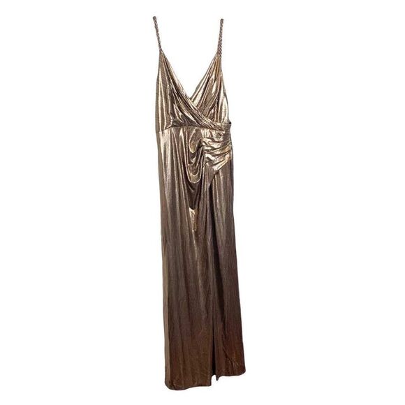 Retrofete Yesi Dress Bronze Gold Metallic Wrap Bodice Gown High Slit Women’s ~ S - Picture 5 of 15
